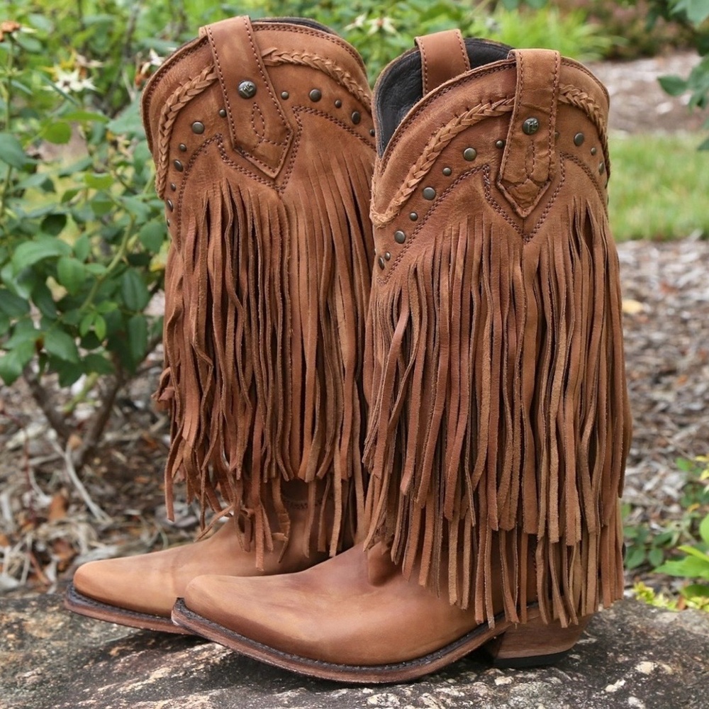New Liberty Black Brown 100% Genuine Leather Vegas Fringe Faggio Cowboy Boots 6🤠
